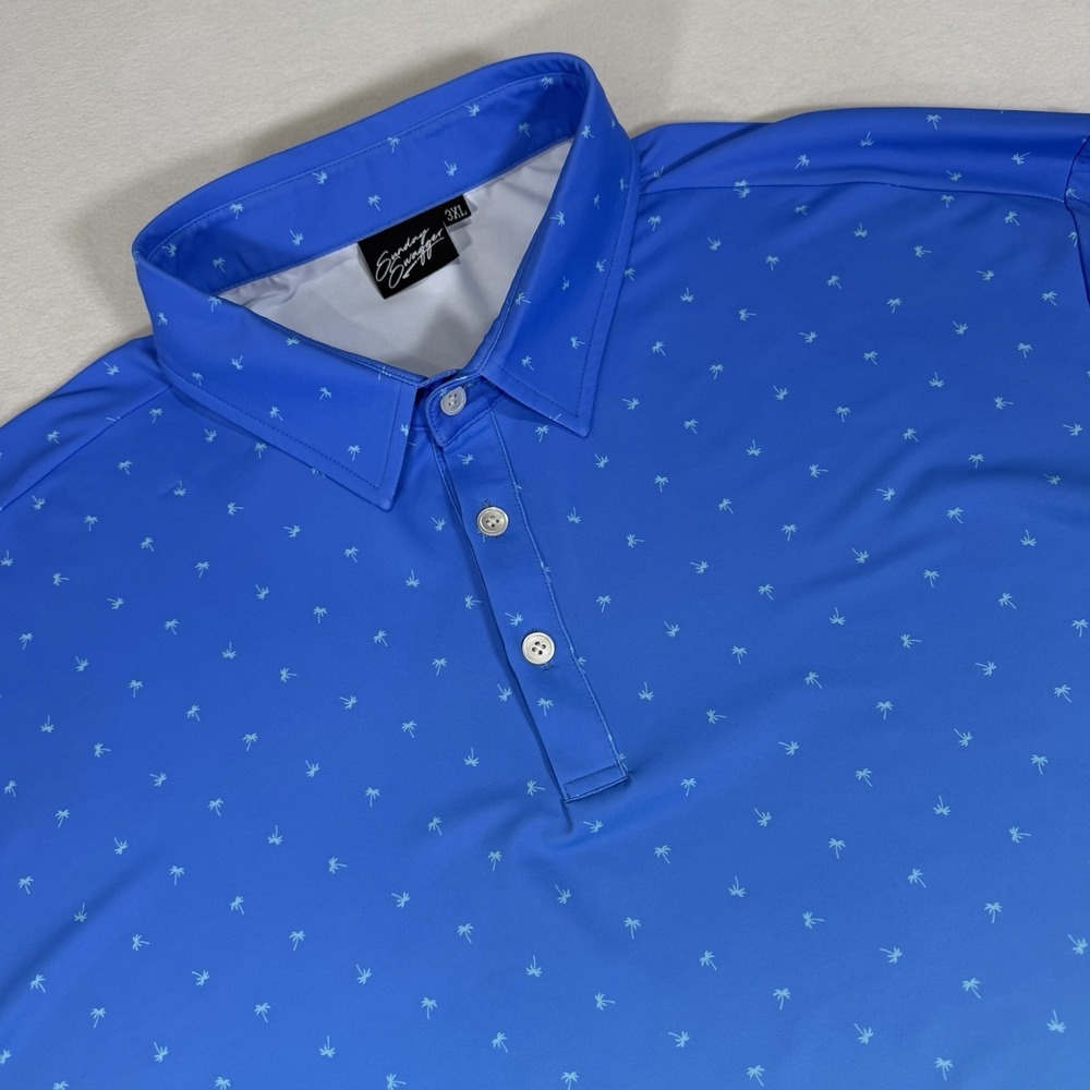 Sunday Swagger Men's Polo‎ Golf Shirt Gradient Blue Green Palm Tree 3XL Stretch